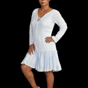 Apiece Apart Striped Seersucker Ruffle Dress Blue Crinkled Long Sleeve Cotton 4